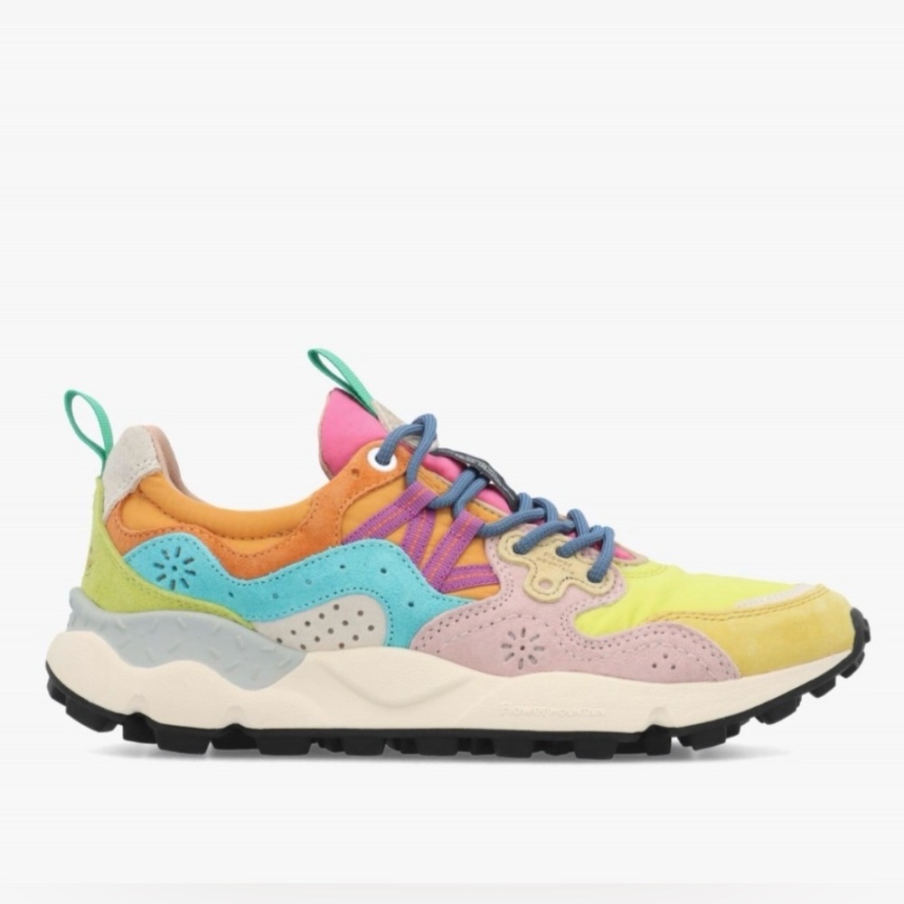 NWT Flower Mountain YAMANO 3 Yellow Light Lime Pink Suede Trainers